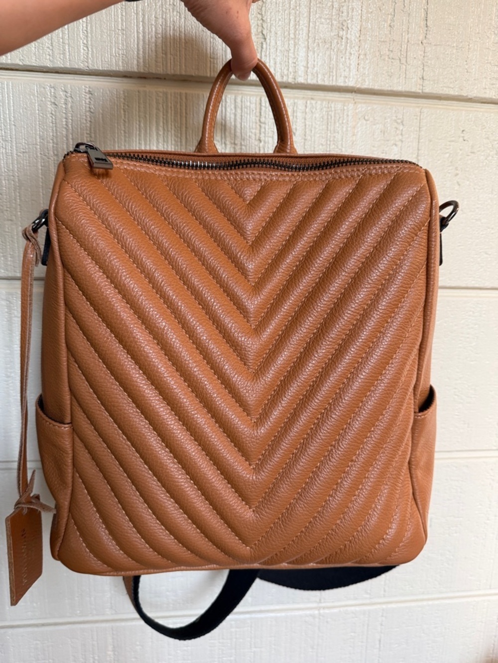 Persaman New York tan chevron quilted backpack shoulder bag